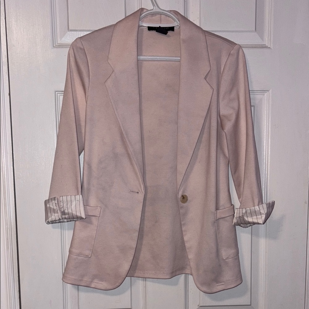 Suzy Shier Light Pink Blazer with Striped Cuffs